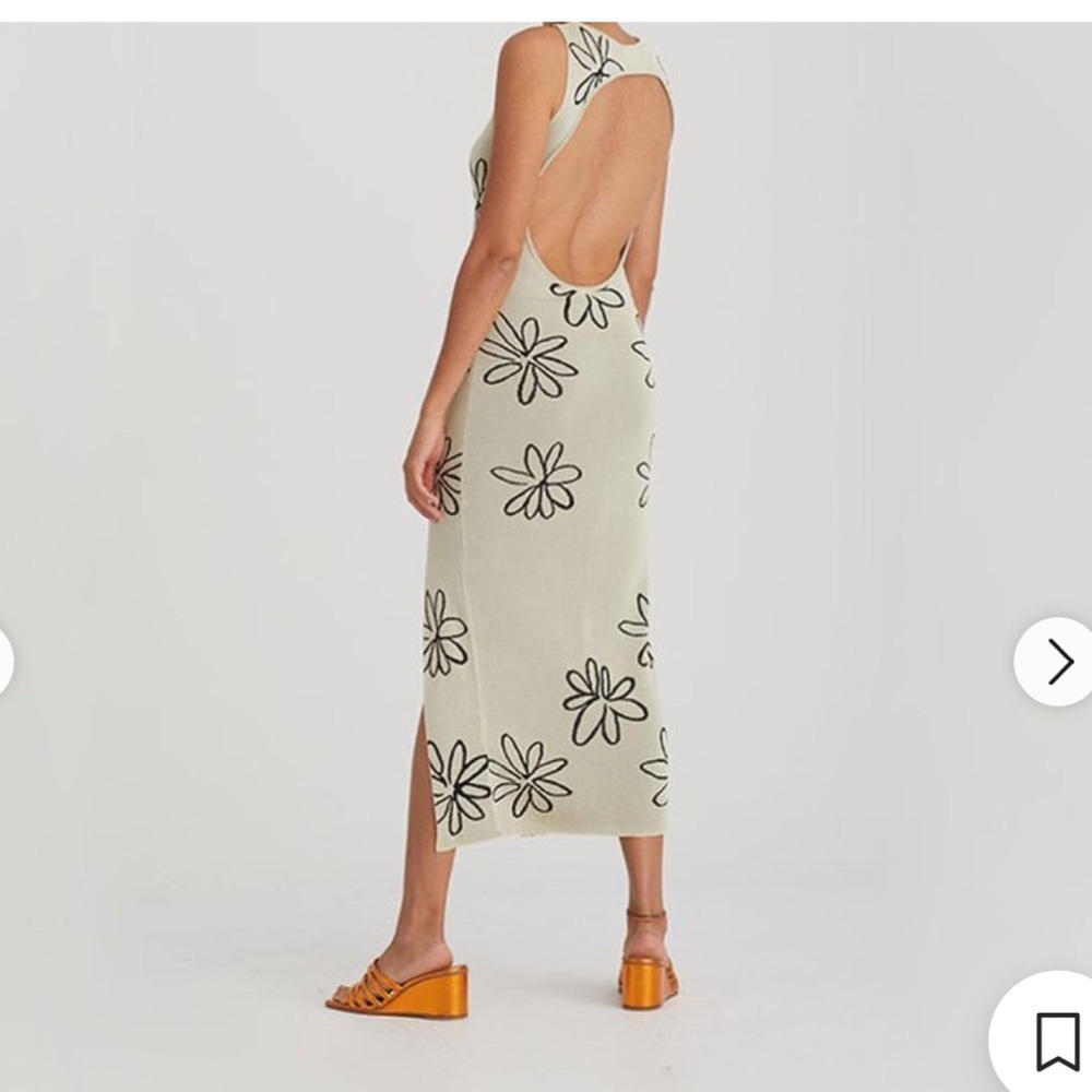 Cream midi Dress with Black Floral Design - Picture 2 of 8